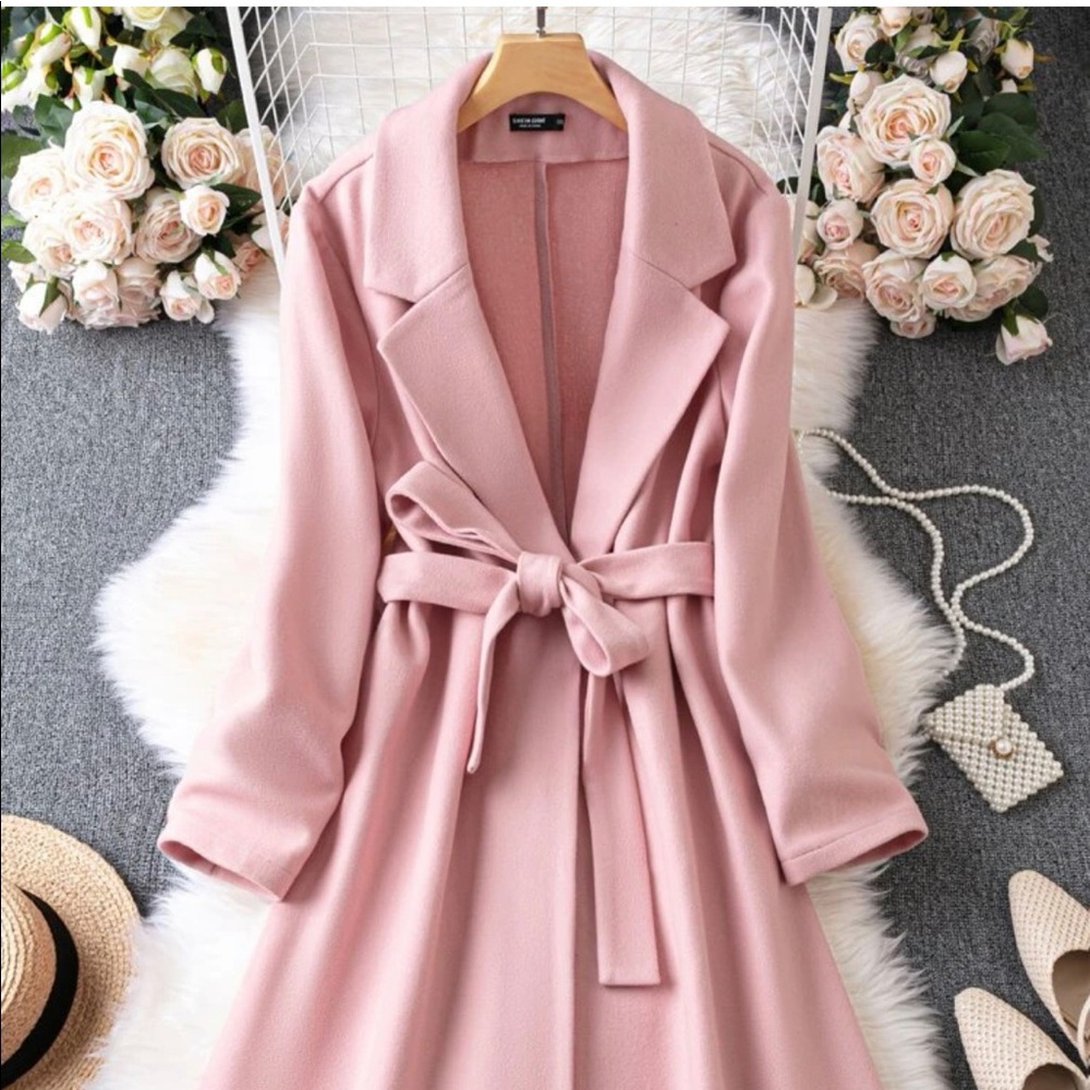 Plus Lapel Collar Belted Dusty Pink Overcoat NWT